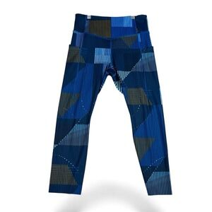 BROOKS Method 3/4 Crop Running Tights Med Blue Motion Print Performance Techwear